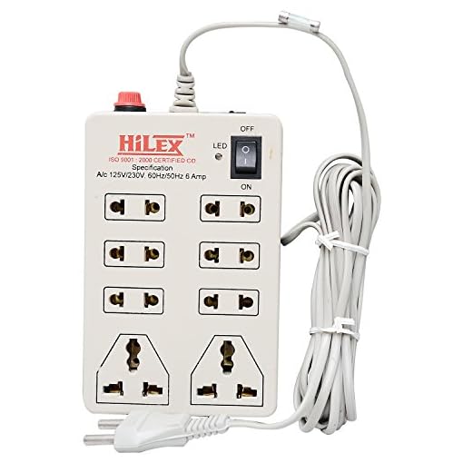HILEX Mini Strip 8 Plug Point Extension Strip With Cable Fuse & Spark Suppressor, 230 Volts, White