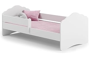 KOBI Fala Kinderbett mit Rausfallschutz | 160 x 80 cm | Kinderbetten mit Matratze Komplett Set | Einzelbett Kinder Bett | Mädchen Junge | Modern Weiss Kids Bed Children