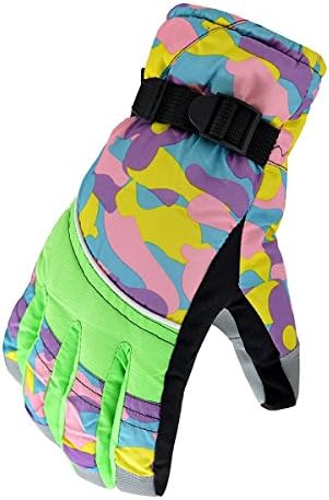 KINEED Waterproof Girl Boy Winter Ski Snow Snowboard Cycling Bike Thermal Thick Gloves Kids Youth Green
