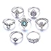 Produktbild DAY.LIN Ringe Für Damen Ring Damen Der Herr Der Ringe 7pcs/Set Frauen Bohemian Vintage Silber Stack Ringe über Knöchel Blau Ringe Set (Silver)