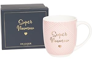 DRAEGER PARIS 1886 | Mug en Céramique Rose 320ml Super Nounou | Coffret Cadeau Original Nourrice Noël Anniversaire Remerciement | Design Chic Message Doré