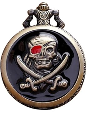 Gets Fashion Einzigartige Retro Stil Taschenuhr Steampunk Pirat Skull Totenkopf Lange Halskette für Halloween
