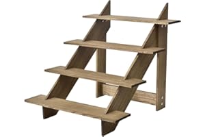 KIRIGEN Espositore per scale in legno Espositore per scale a 4 gradini Scaffale per scaffali per piante in legno Espositore per scale per interni ed esterni - Marrone scuro