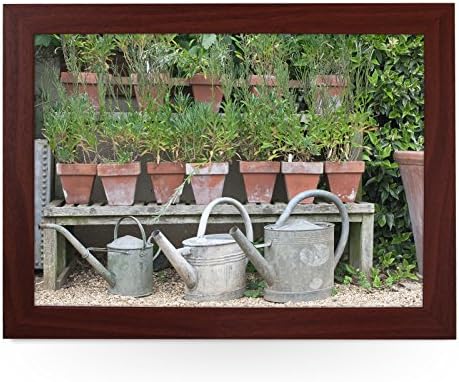 Portable Lap Desk Tray (Plant Pots and Watering Cans) Handmade Wooden Frame, Beanbag Cushioned Bottom | Computers, Laptops, Meals, Food | L0204 Brown