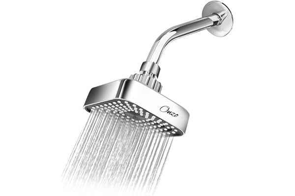 Onzo ZS 4-Inch ABS Overhead Rain Shower Head with 9-Inch Stainless Steel Arm & Flange 360 Adjustable Swivel Ball Joint Chrome Finish Durable & Rust-Proof High-Pressure Bathroom Shower