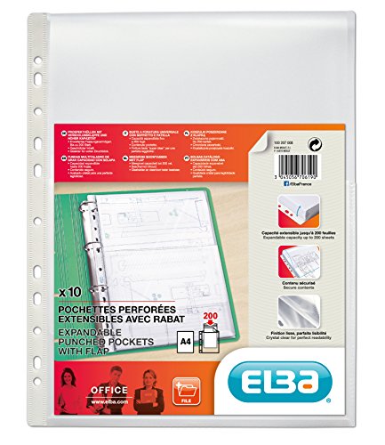 Elba 100207008 - Bolsa de 10 fundas multitaladro gran capacidad con solapa