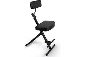 Pyle Portable Adjustable Musician Performer Stool - Folding Musicians Performance Chair, Drum Guitarist Keyboard Throne w/Adjustable Padded Cushion Seat and Back, Foot Rest
