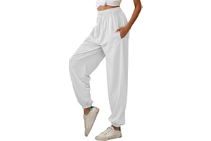 Nuofengkudu Donna Harem Jogger Pantaloni con Tasconi Vita Alta Larghi Lunghi Elastico Caviglia Classico Fitness Pantalone Running Sportiva