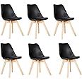 My Art Design - Set of 6 Scandinavian Chairs with Padded & Solid Beech Wood Legs Chairs for Dinning Cafe, Home, Hotel & Office (6 Chairs) (Black)