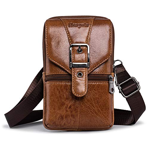 Preisvergleich Produktbild hengwin Kleine Schultertasche Herren Männer Geldbörse Vertikale Hüfttasche Handytasche Leder Telefon Gürteltasche (Braun)