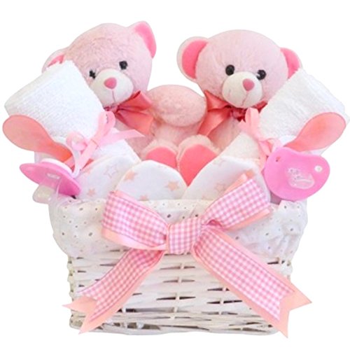Angel White Wicker Twin Girl Baby Gift Basket / Twin Baby Hamper / Twin Baby Shower Gift / Twin New Arrival Gift / Twin Baby Girl / FAST DISPATCH