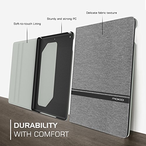 MoKo Hülle für Neu iPad 9.7 Zoll 2017 – Stoßfest Ledertasche Schutzhülle mit Auto Sleep/Wake up Funktion, Standfunktion und PC Bumper für Apple New iPad 2017 9.7″ Tablet, Hellgrau - 4