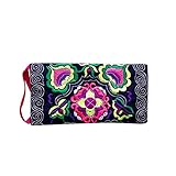 LHWY Monedero Vintage Cartera Mujeres étnicos Pulsera Bordada A Mano Bolso De Embrague (Negro)