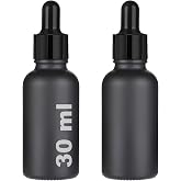 30ml Matte Black Glass Dropper Serum Bottle 30cc Colorful Dropper Glass Bottle with Metal Lid 2 Pieces (Black Ring | Black Tire)