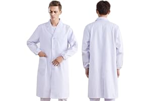 IKOPFLN 1 Articolo Camice Bianco da Laboratorio Camice Laboratorio Donna Uomo Camice Bianco da Laboratorio Medico Medico Cappotto Camice da Lavoro Maniche Lunghe con Tasche e Bottoni