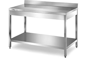 VM Europa - Gastro Arbeitstisch Edelstahl - 160 x 60 cm - AISI 430 Legierung - Mit Aufkantung - Mit Grundboden - Zubereitungstisch Edelstahltisch Grilltisch Zerlegetisch