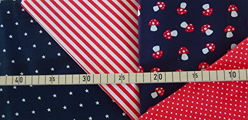 4×0,5m Fliegenpilze dunkelblau Muster-Mix BW-Stoff 100% Baumwolle Stoffbreite 1,4m (insgesamt 2m x 1,4m) - 2