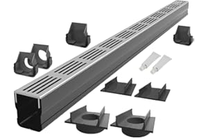 S-LON Design Entwässerungsrinne Set 9.00 m | Aluminium Grau | Typ 65x60 (Slimline Entwässerungsrinnen)