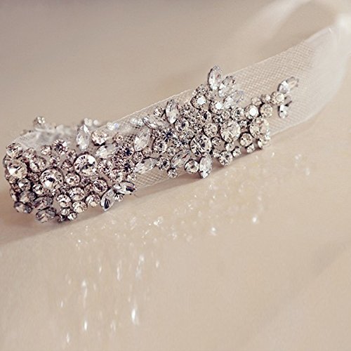 PIXNOR Sekt Crystal Eingelegter Mesh Gewebe Haar Band Braut Hochzeit Hair Ribbon Headwear (weiß) - 2