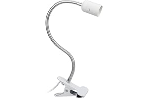 CABLEPELADO Portalámparas E27con pinza, Lámpara de Pinza con Cuello Flexible, Flexo Escritorio, Lampara de lectura, Base de Portalámpara E27, Cuello cisne ajustable 40 cm, Cable de 1.50 Metros, Blanco