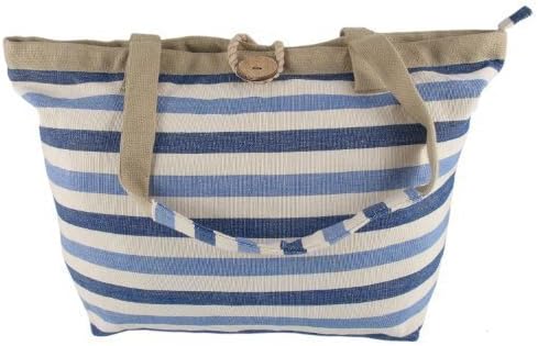 Blue and Cream Striped Cotton Tote Medium Shoulder School Bag by Bill Brown