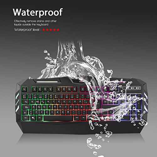 Teclado Gaming AURSEN Teclado para Juegos de Retroiluminaci  n LED y Impermeable 104 Teclas-USB-Alto Rendimiento Teclado para Gaming y Oficinas-QWERTY Espa  ol
