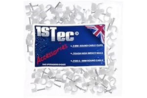 1STec 100 x 5mm White Cable Clips Suitable for Indoor Outdoor Masonry or Wood and used to Pin CAT5 CAT5e CAT6 CAT7 Network Ethernet Leads and BT CW1411 + CW1412 Dropwire + Down Wire (100, 5mm White)