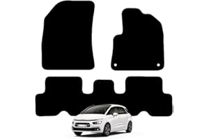 Carsio Carpet Car Mats For Citroen C4 Picasso 2014 onwards 3 Piece Set with 2 Clips Tailored Fit Floor Mat Complete Accessory Black Custom Fitted - All Weather, Anti-Slip Backing & Black Trim
