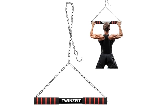 TWINZFIT PREMIUM Chinup bar Hanging Pull-Up Bar with Heavy-Duty Chain - Upper Body Workout Equipment for Home Gym, Height Growth Kids & Adult Doorway, or Outdoor Use - Strength Training Bar for Back, Arms, Shoulders, and Core Fitness