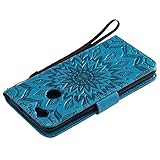 Huawei Nova Hülle,Huawei Nova Case,Huawei Nova Leder Wallet Tasche Brieftasche Schutzhülle,Cozy Hut® Prägung Sunflower Muster PU Lederhülle Flip Hülle im Bookstyle Cover Schale Stand Ständer Etui Karten Slot Schutzhülle Blue Tasche Wallet Case für Huawei Nova (5,0 Zoll) - blau - 