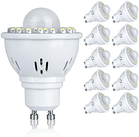 Pack of 10 GU10 2W PIR Motion Sensor LED Bulbs Spot Lights Day White 6000K 170Lm 120Beam Angle 32LEDs Aluminum Shell 20w Halogen Bulb Equivalent Energy Saving Cabinet Lighting Downlight Ceiling Light
