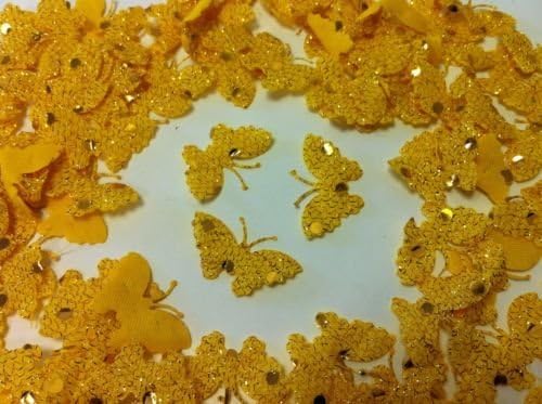 100pcs Fabric Glittery Butterflies for D I Y Card Crafting & Sewing (Mustard)