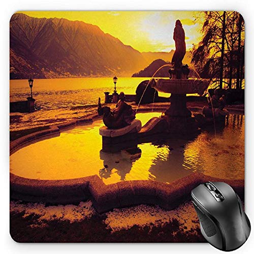 Preisvergleich Produktbild BGLKCS Italian Mauspads Mouse Pad, Tremezzo at Sunset Mediterranean Famous Landmark European Cityscape Town Scenery Image, Standard Size Rectangle Non-Slip Rubber Mousepad, Orange