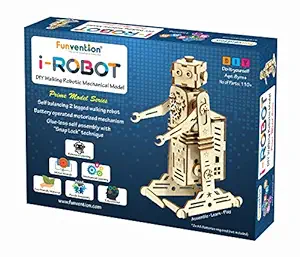 Funvention- for Little Scientist in Every Kid Engineered Wood i-Robot Battery Operated DIY self Balanced Walking Robotic Model Motor Powered stem Learning kit, Multicolour, 8+ Years