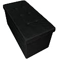 HomeHarmony® Quilted Top Folding Storage Ottoman Seat, Stool, Toy Storage Box Linen Look (Black, Large)