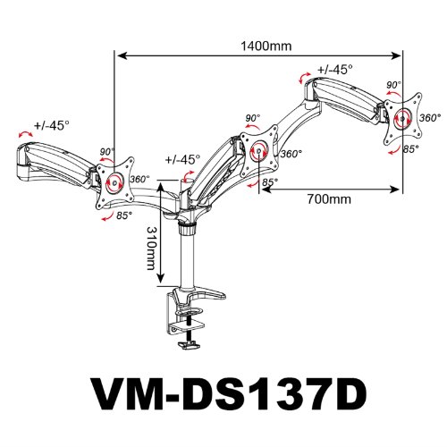 HF 3 Fach Monitor Halterung DS137D Tisch Stand Halter schwenkbar neigbar für TFT LED LCD Bildschirm Monitor 15 17 19 20 21 22 23 24 27 Zoll Neigung -90 ° / +85 ° | Schwenk 180 ° | 360 ° drehen - 6