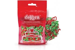 dekora – Sprinkles de Navidad 100g, confeti de azúcar comestible en blíster, decoraciones dulces en forma de estrellas, copos de nieve y árboles para postres, tartas, galletas y cupcakes