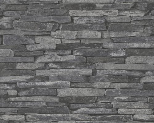 A.S. Création Vliestapete Best of Wood and Stone Tapete in Stein Optik fotorealistische Steintapete Naturstein 10,05 m x 0,53 m grau schwarz Made in Germany 914224 9142-24 - 2