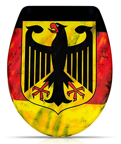 Premium WC Sitz mit Absenkautomatik - "Deutschland" Design - Toilettendeckel aus Duroplast inkl. Montagesatz - VENKON