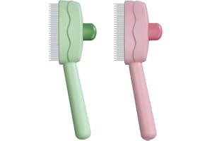 ETIALURE Brosses de Toilettage pour Chat, Brosse Chien Poil avec Bouton Realease, Peigne D'épilation pour Animaux (Vert et Rose)