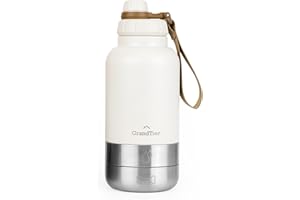 GrandTies Insulated Portable Dog Water Bottle with 2 Removable Dog Bowl Dispenser, Leakproof Travel Container for Dog Food, Dog Accessories for Walking, Hiking, Camping (950ml, Powder Green)