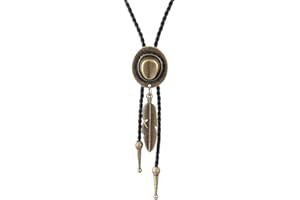 LIANCHI - Cravate Bolo noir pour homme et pour femme munie d’un chapeau avec un pendentif en forme de plume, cravate Bolo en cuir amérindien