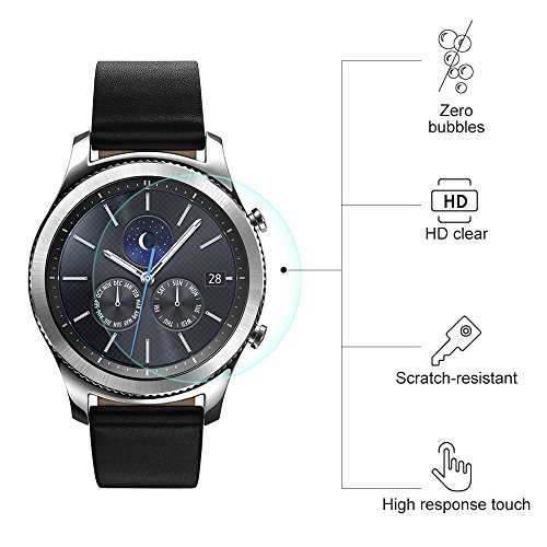 3-pack  Samsung Gear S3 Frontier   Classic Vidrio Templado Protector de Pantalla Screen Protector  Mothca Full Coverage Screen Protector para Gear S3 Cristal Clear Anti-rasgu  os Pel  cula Dureza 9H Llibre de Burbujas