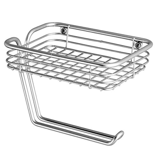 mDesign Toilettenpapierhalter Chrom – WC Rollenhalter mit Feuchttücherbox oder Ablage für Smartphone etc. zur Wandmontage – Chrom - 3