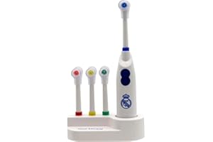 CYPBRANDS CyP Brands- Real Madrid- Cepillo de dientes, Aseo, Higiene bucal, Cepillo vibratorio, Funciona con pilas, Color blanco, Producto Oficial