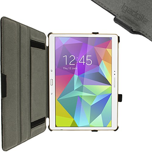 igadgitz Schwarz PU Ledertasche Hülle Cover für Samsung Galaxy Tab S 10.5″ SM-T800 mit Multi-Winkel Betrachtungs + Auto Sleep/Wake + Handschlaufe + Stylus-Stift Elastischen Halter + Displayschutzfolie - 4