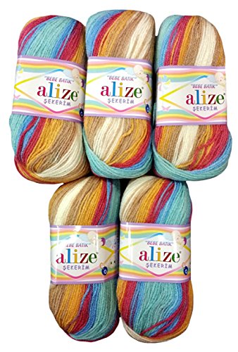 5 x 100g Babywolle Strickwolle beere beige weiss blau ocker Nr. 4796, 500 Gramm Wolle