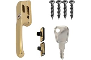 FixRello Fastener Casement Window Handle for Timber Surfaces | with Key, Mount/Wedge and Screws for Easily Installation and Security (1, Gold)