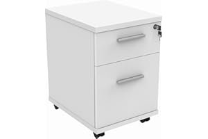 Office Hippo Essentials Heavy Duty 2 Drawer (1 for Filing) Mobile Pedestal A4 and Foolscap File Cabinet, Office Cabinet, Lockable Office Storage, 5 Year Wty, Arctic White, 40.4 x 50 x 59.5 cm