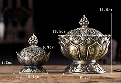 Xiduobao Lotus Flower Räuchergefäß, Metalllegierung, Räucherkerzenhalter, buddhistisches Dekor (groß), S - 7